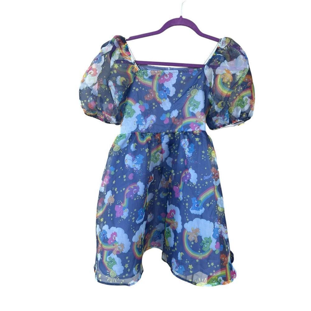 Care Bears kids' girls' XXL blue organza puffy sleeve dress up party fun - Picture 2 of 7